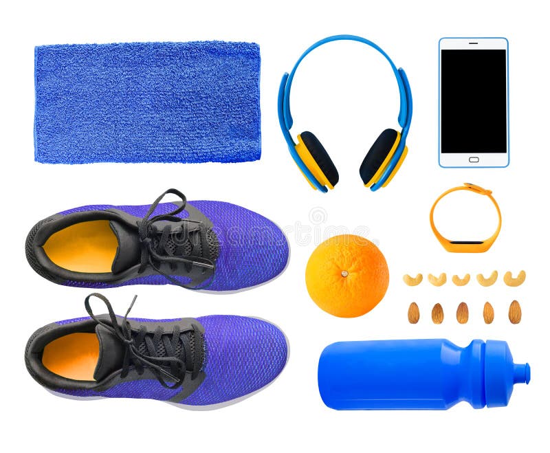 Chaussures et accessoires de forme physique d'isolement images libres de droits Chaussures et accessoires de forme physique d'isolement images libres de droits