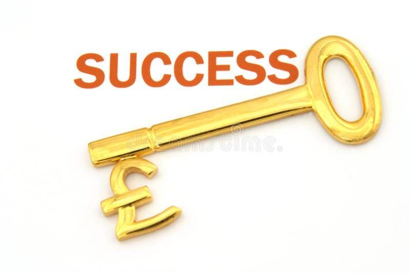 A gold key with a pound symbol on it next to the word success. A gold key with a pound symbol on it next to the word success.