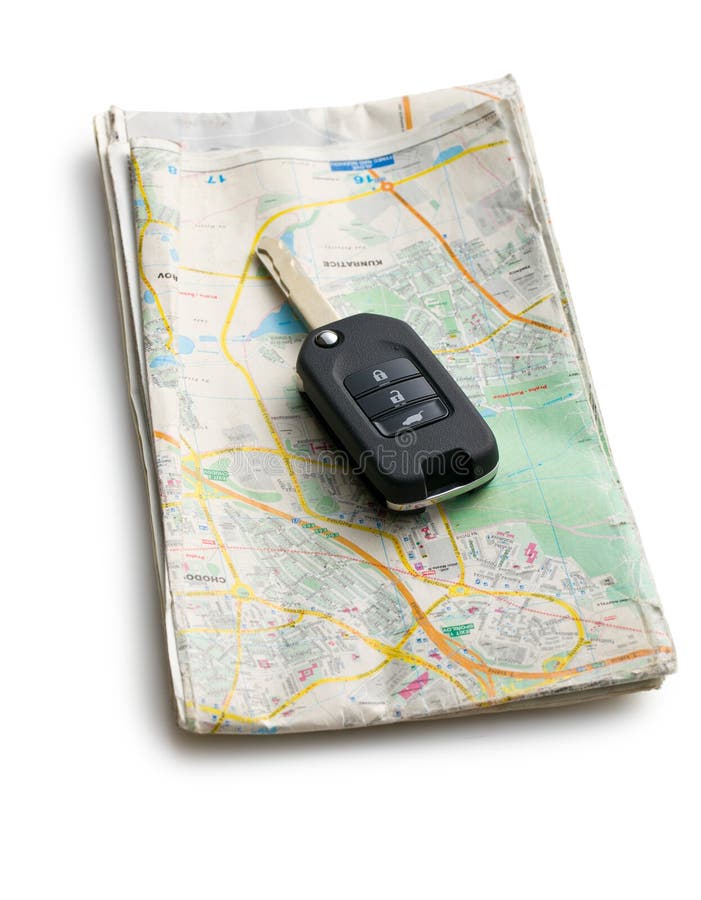 Chave do carro com mapa foto de stock royalty free Chave do carro com mapa foto de stock royalty free