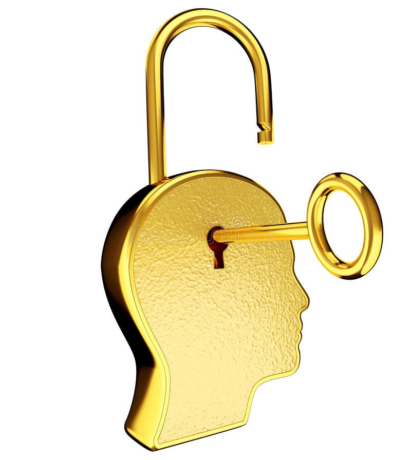 Ilustração em aquarela de uma chave dourada abrindo uma fechadura