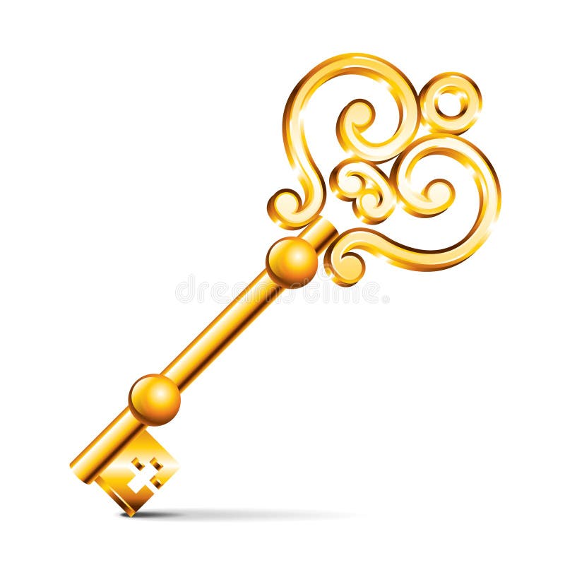 Chave dourada isolada no vetor branco ilustração stock Chave dourada isolada no vetor branco ilustração stock