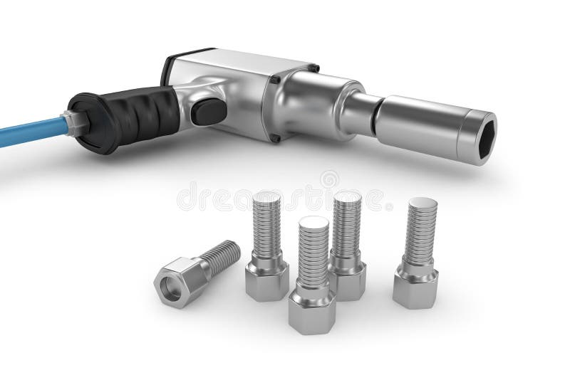 Impact air wrench and bolts. on white background. Impact air wrench and bolts. on white background