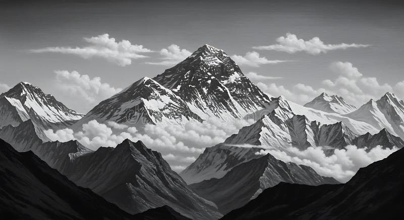 Chaîne de montagnes majestueuse avec des sommets enneigés dont le plus haut illustration de vecteur