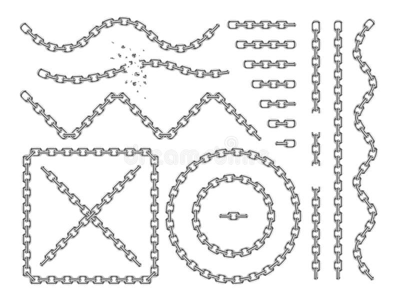Chaînes de vecteur en métal d'isolement Icônes de chaîne de Chrome et brosse de lecture illustration stock Chaînes de vecteur en métal d'isolement Icônes de chaîne de Chrome et brosse de lecture illustration stock