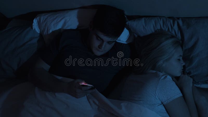 Sleeping Sexyvideo - Cheating Husband Phone Bed Sleeping Wife Night Stock Footage - Video of  affair, couple: 211255216