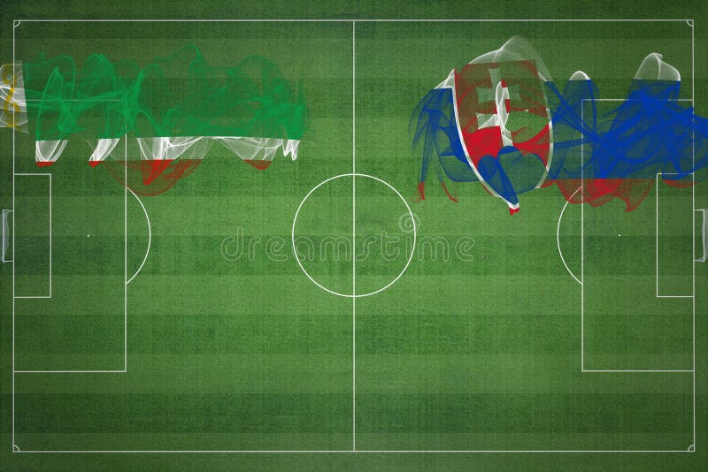 Chechnya vs Slovakia Soccer Match, national colors, national flags, soccer field, football game, Copy space