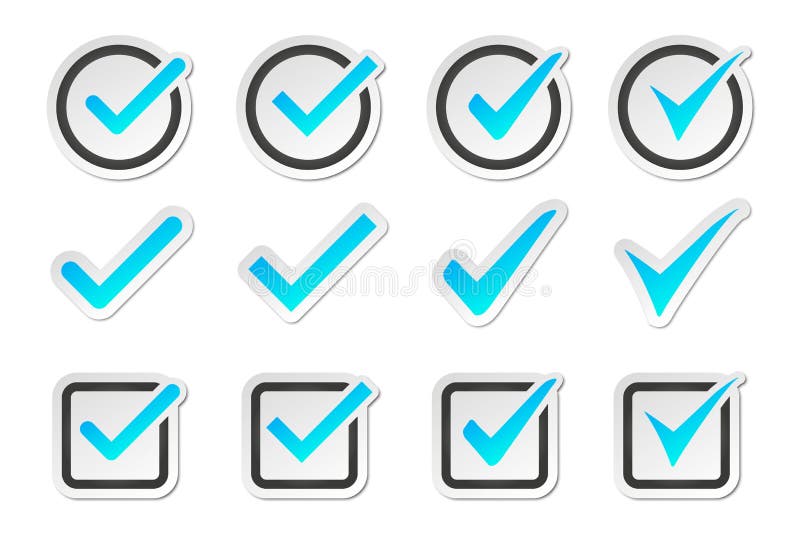 Check icons collection with shadow. Set of tick icons. Checkmark icons stock illustration