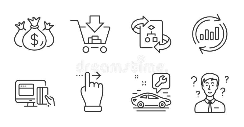 Check investment, Technical algorithm and Online payment icons set. Vector stock illustration