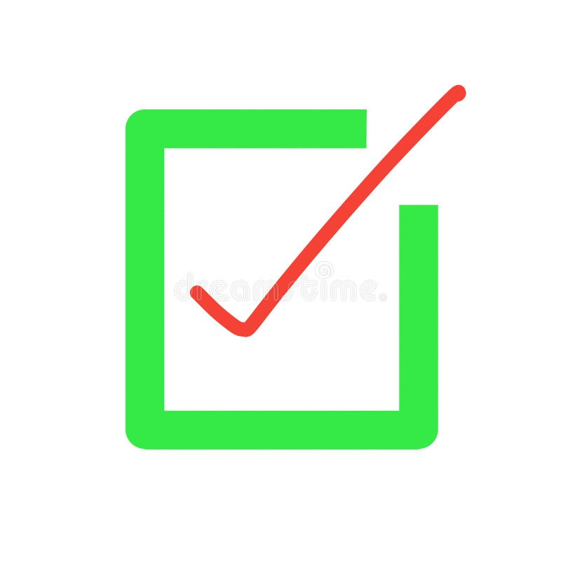 Check List Button. Red Check Mark in Green Box Sign Stock Illustration