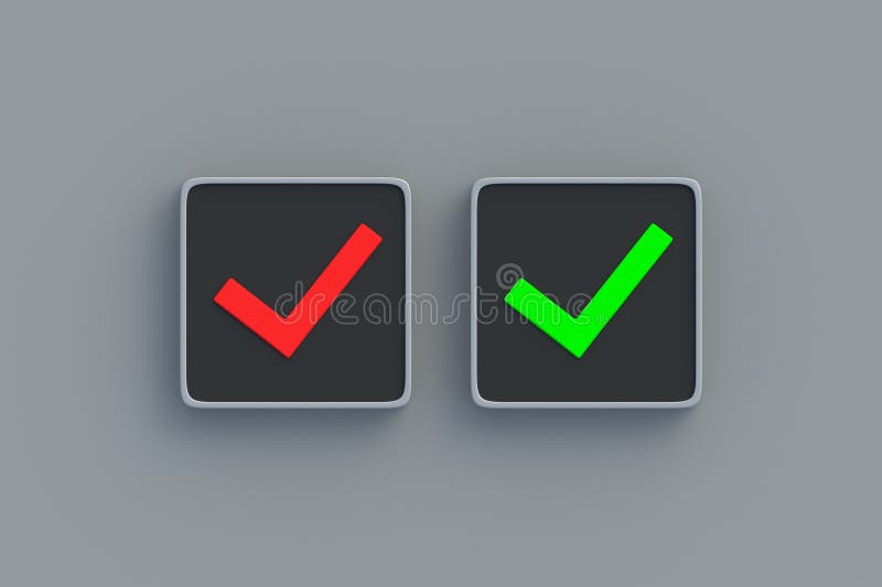 Check mark green and red color on button. Choice concept vector illustration