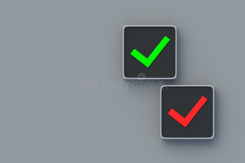 Check mark green and red color on button. Choice concept royalty free illustration