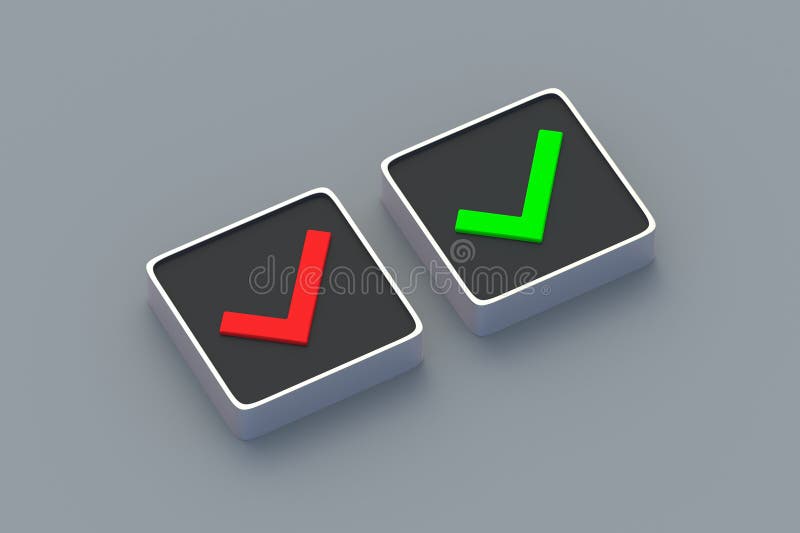 Check mark green and red color on button. Choice concept royalty free illustration
