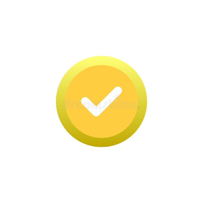 Check Mark Icon in Golden Button. Vector Illustration stock illustration
