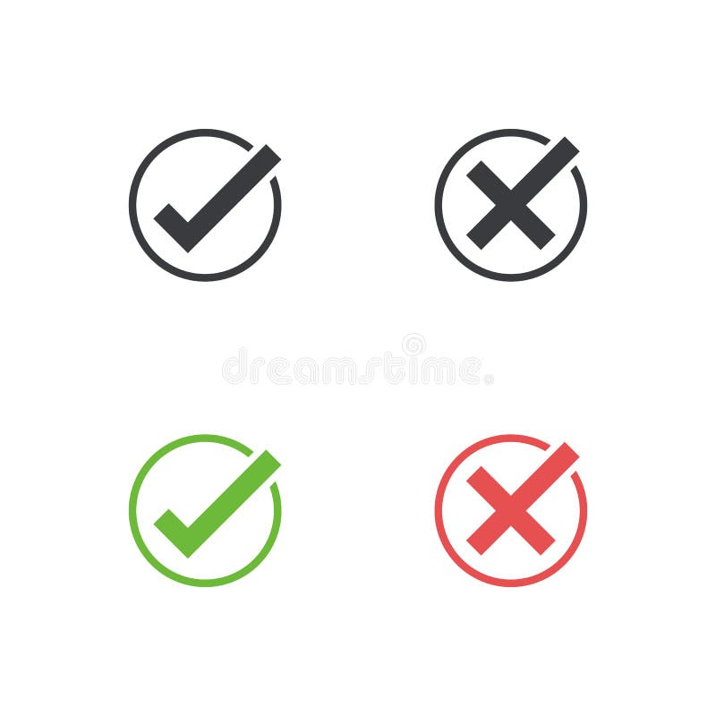 Doodle check mark e cross mark icon set check list símbolo