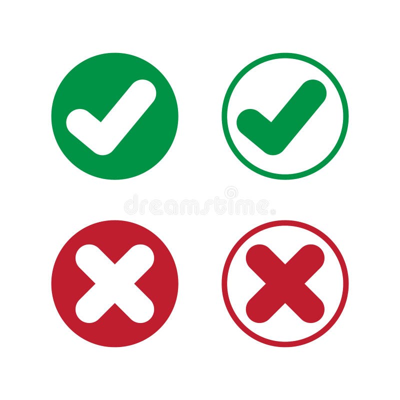 Check Marks Red Cross Icon Simple Vector Stock Illustration