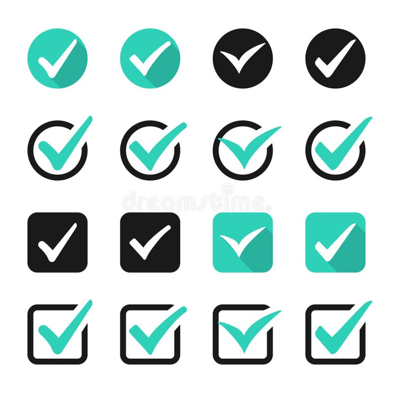 Check mark icons collection. Set of turquoise tick icons. Checkmark symbol vector illustration