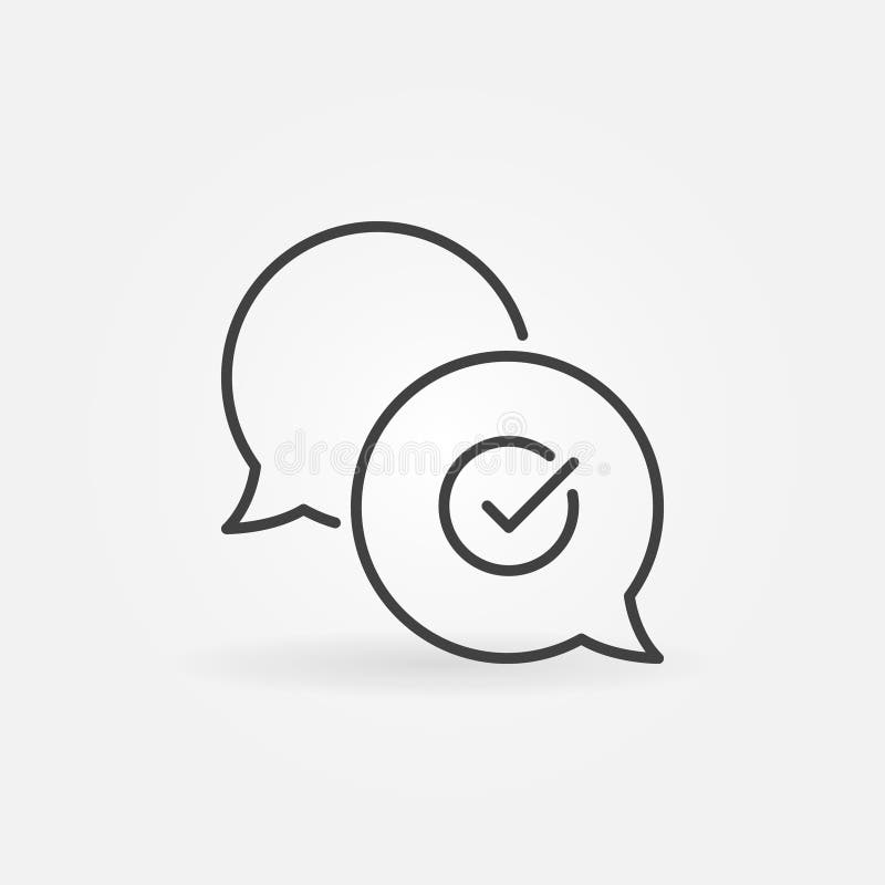 Check mark in speech-bubble vector outline icon stock illustration