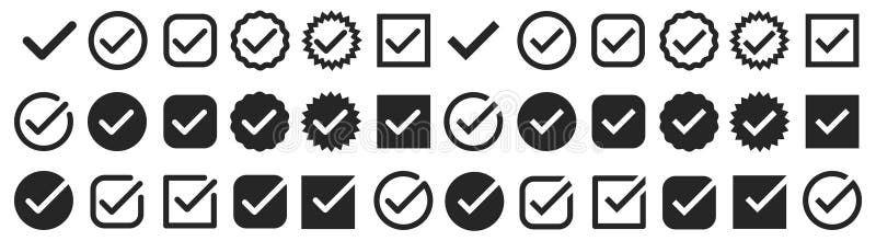 Check mark, tick and cross button, x mark, approved symbol isolated, check box with sign set stock illustration
