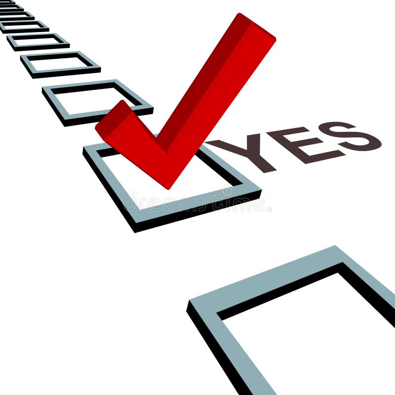 Check mark to vote yes 3D box poll election stock illustration