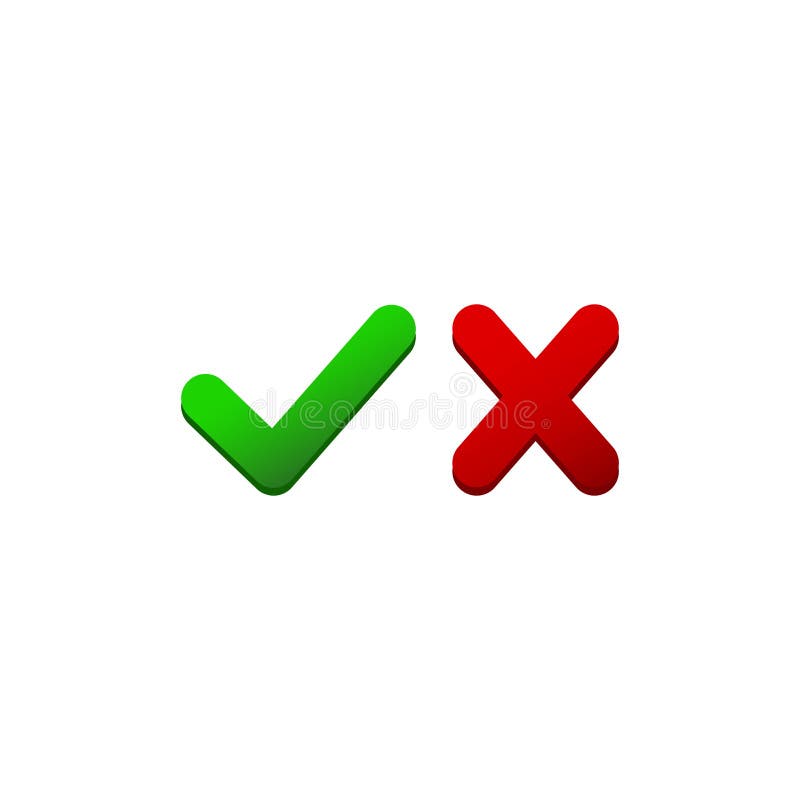 Check marks in red and green or tick, cross checkmarks flat icon on isolated white background. EPS 10 vector