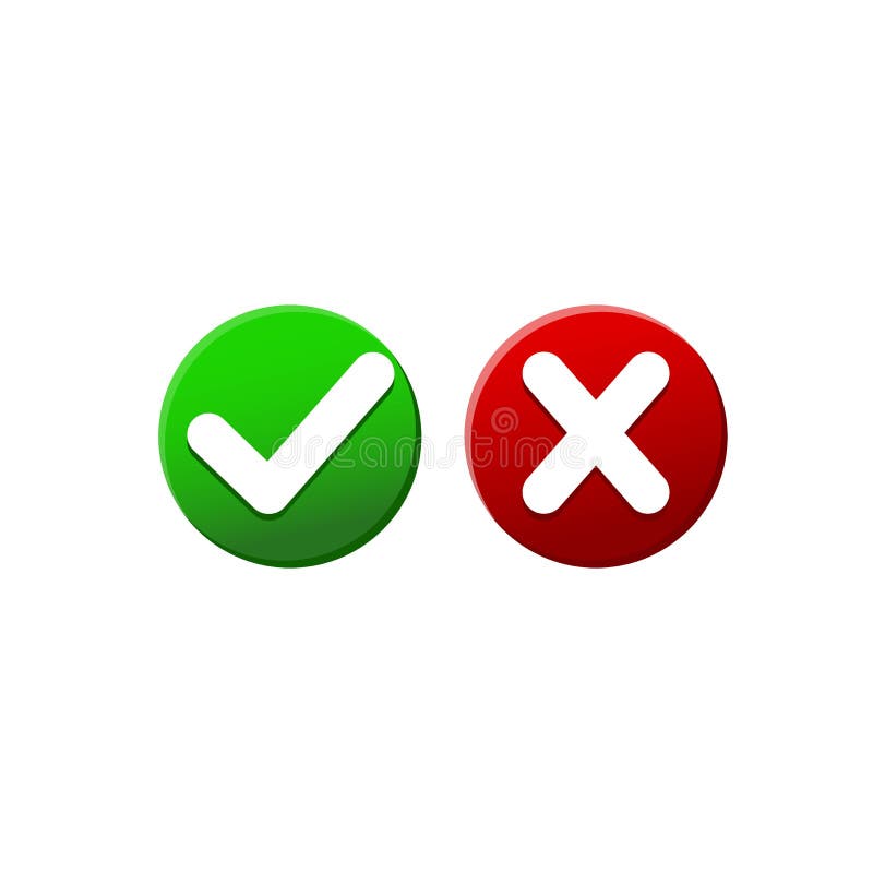 Check marks in red and green or tick, cross checkmarks flat icon on isolated white background. EPS 10 vector