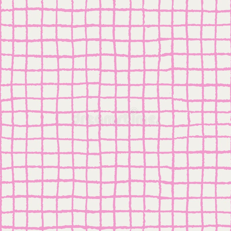 Check pattern seamless background with hand drawn pink lines and abstract grid. Vector checker design with wavy square texture royalty free illustration