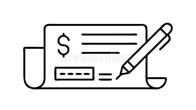 A clear vector illustration of a check with a pen, symbolizing payment, invoicing, and financial transactions. Ideal for banking, accounting, billing systems, and business finance. Represents official payments, record-keeping, and monetary exchange, suitable for financial institutions. Ensures formal payment processes, vector design Generative AI. Accounting processes vectors