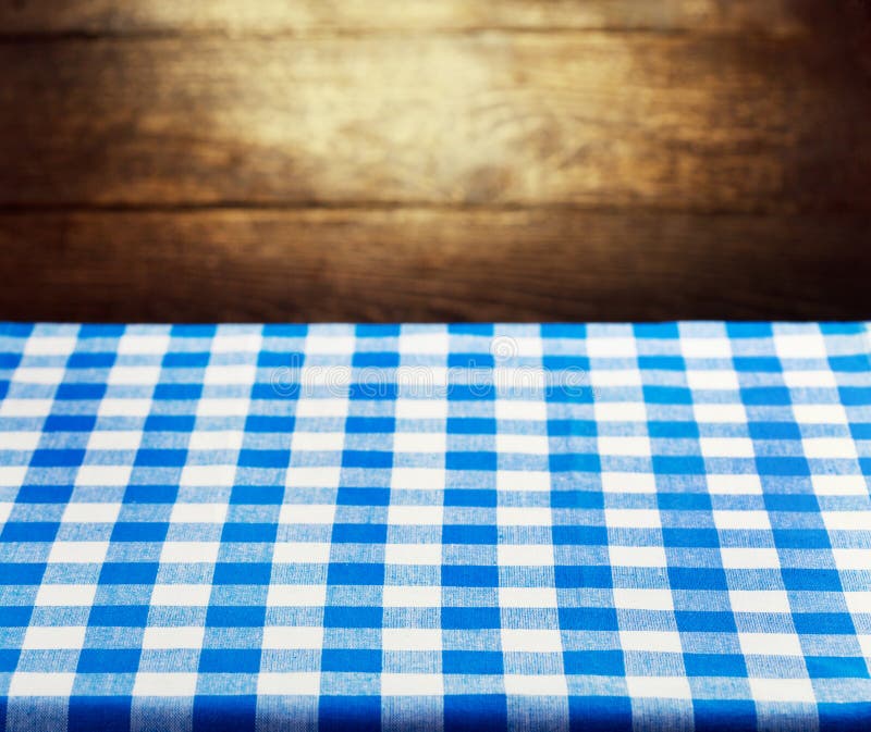 Checkered Blue Tablecloth Over Wooden Background Stock Image Image of