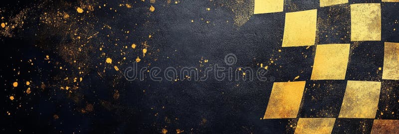 The checkered flag design features a striking pattern on a dark background, enhanced with gold highlights, creating dynamic visual appeal and excitement in any motorsport atmosphere. Contrast enhanced stock images, royalty-free photos and pictures