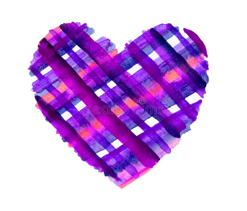 Checkered heart, watercolor drawing on white background, design element