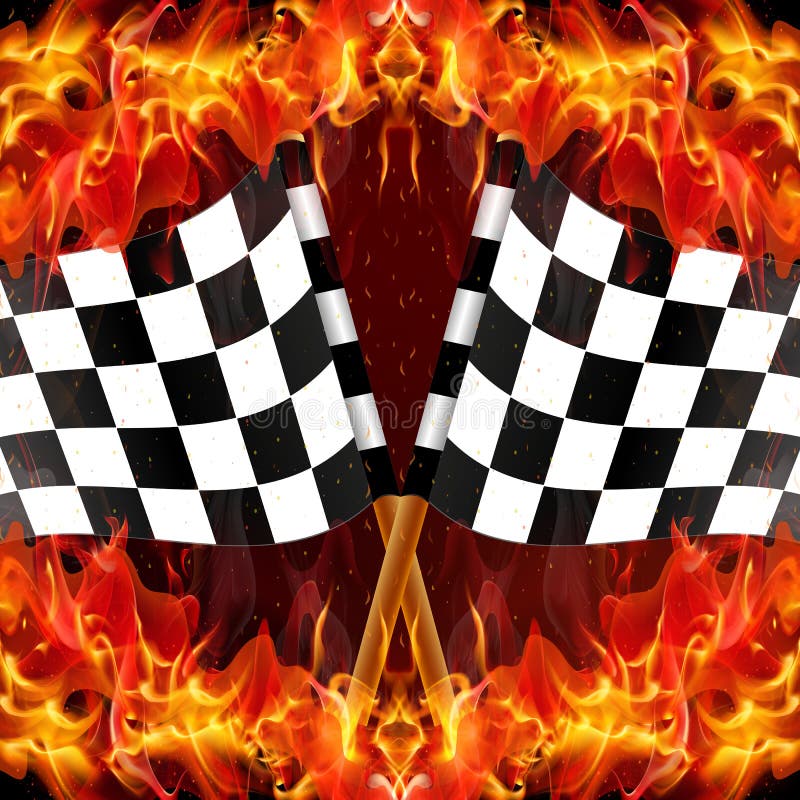 checkered with flames