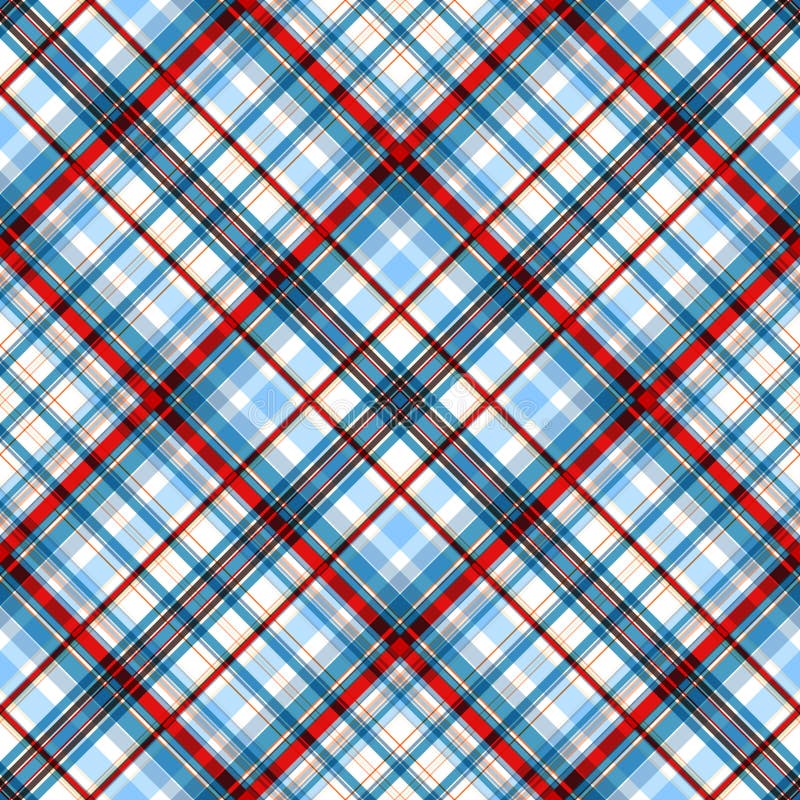 Checkered seamless pattern, oblique cage, stripes of blue, red, white background