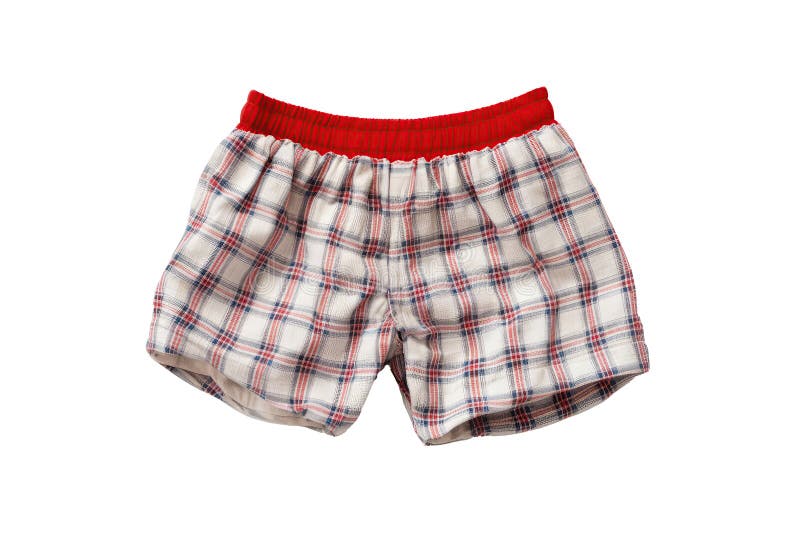 Checkered Shorts for a Newborn Boy on White Background Stock
