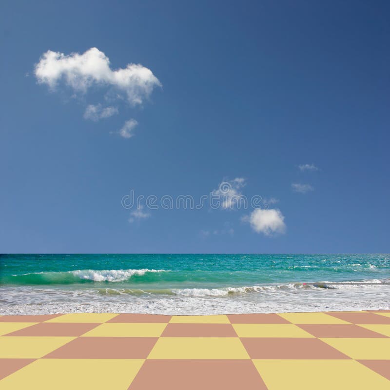 A Strange and Surreal Checkered Beach with Blue Sky. A Strange and Surreal Checkered Beach with Blue Sky