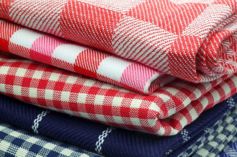 checkered and striped kitchen towels