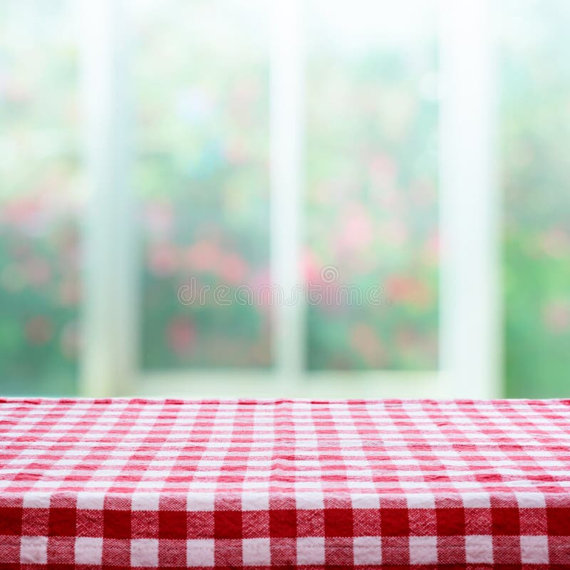Checkered tablecloth texture top view on blur rose garden royalty free stock images Checkered tablecloth texture top view on blur rose garden royalty free stock images