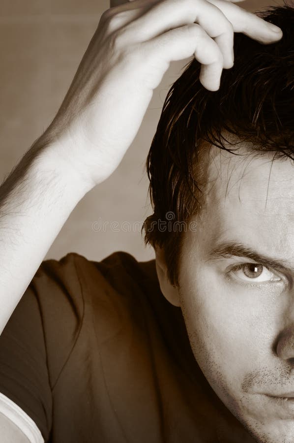 Checking hairstyle. stock photo. Image of bathroom, checking 15922718