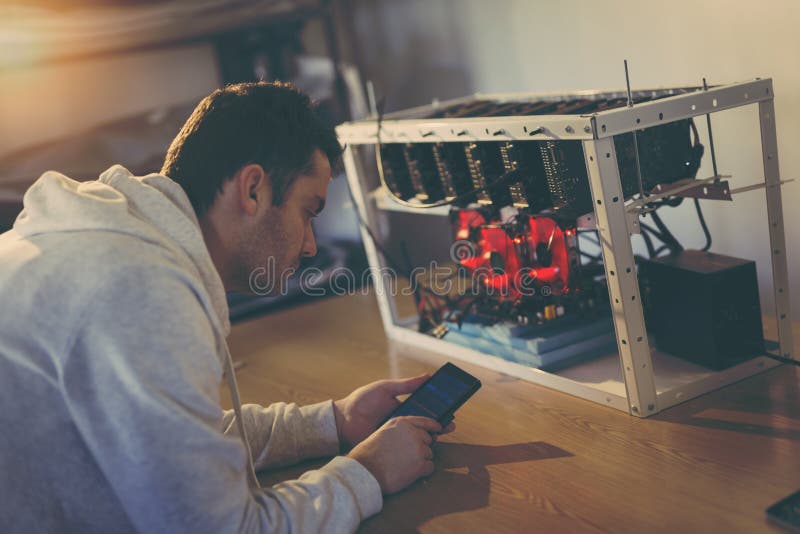 Checking mining rates statistics stock photography