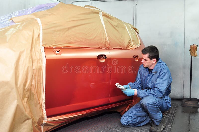 Car Painter at work. stock photo. Image of fender, spray 23177900