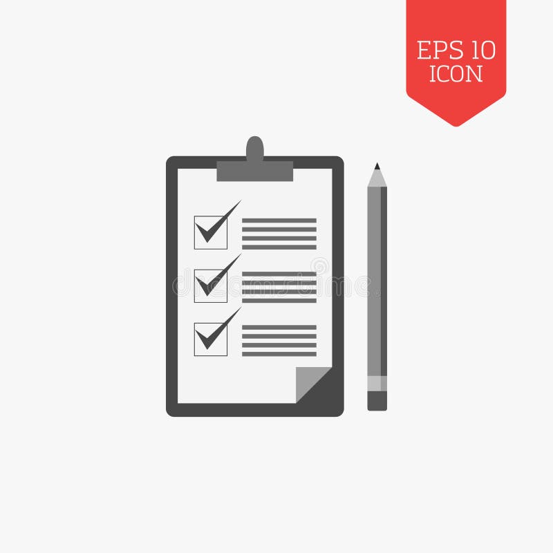 Checklist with pencil icon. Flat design gray color symbol. Modern UI web navigation, sign. royalty free illustration Checklist with pencil icon. Flat design gray color symbol. Modern UI web navigation, sign. royalty free illustration