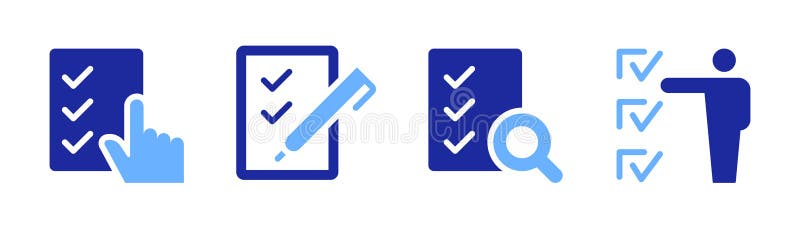 Checklist Vector icon Collection. Clipboard with checkmarks, Document Selection, Checkbox on paper icons. stock illustration
