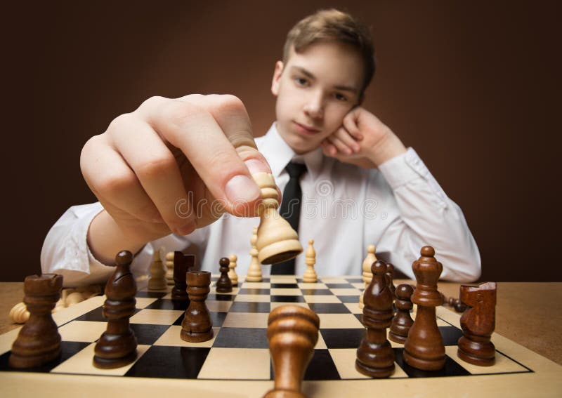 Blonde Caucasian Boy Thinking of a Next Chess Move Playing Chess. Strategy,  Planning Concept Stock Image - Image of queen, people: 207341503