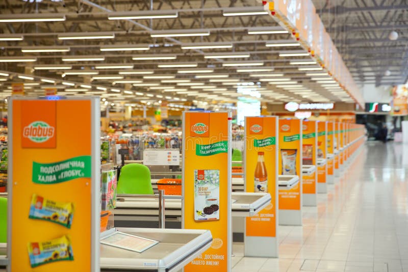 Các loại POSM phổ biến trong siêu thị, cửa hàng 11 The Lane Of Cash Desk In Globus Supermarket, Moscow Region ...