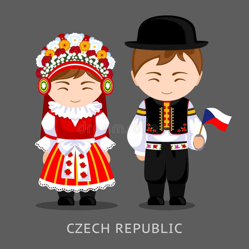 Checos no vestido nacional com uma bandeira