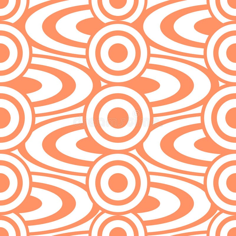 Cheerful abstract seamless print of circles and rings. White and orange colors