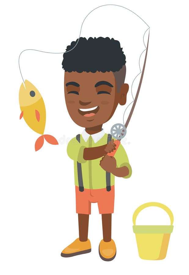 Royalty Free Clipart Image of a Little Boy With a Fishing Pole