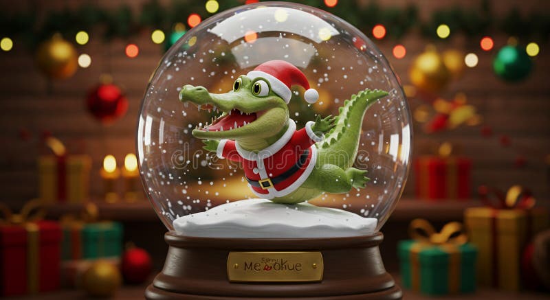 Cheerful Alligator i Santa Suit Inside jul Globe royaltyfri illustrationer
