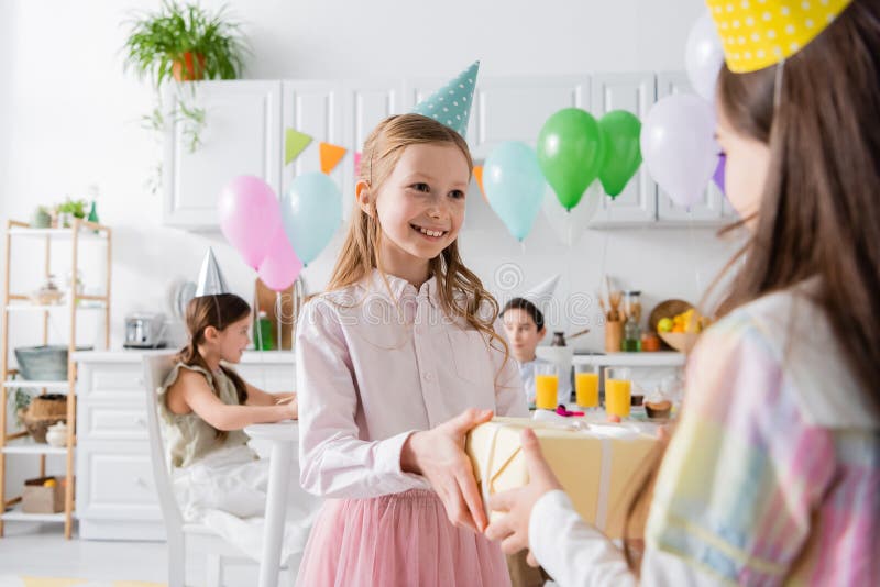 Cheerful Birthday Girl in Party Cap Stock Image Image of greeting