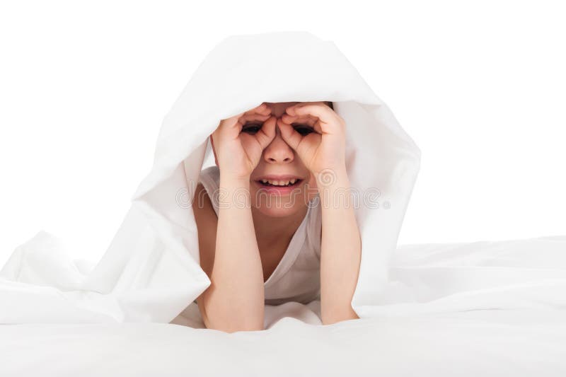 Cheerful Boy Hiding Under Blanket Stock Photo Image of child