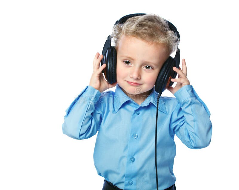 Cheerful boy listening to music